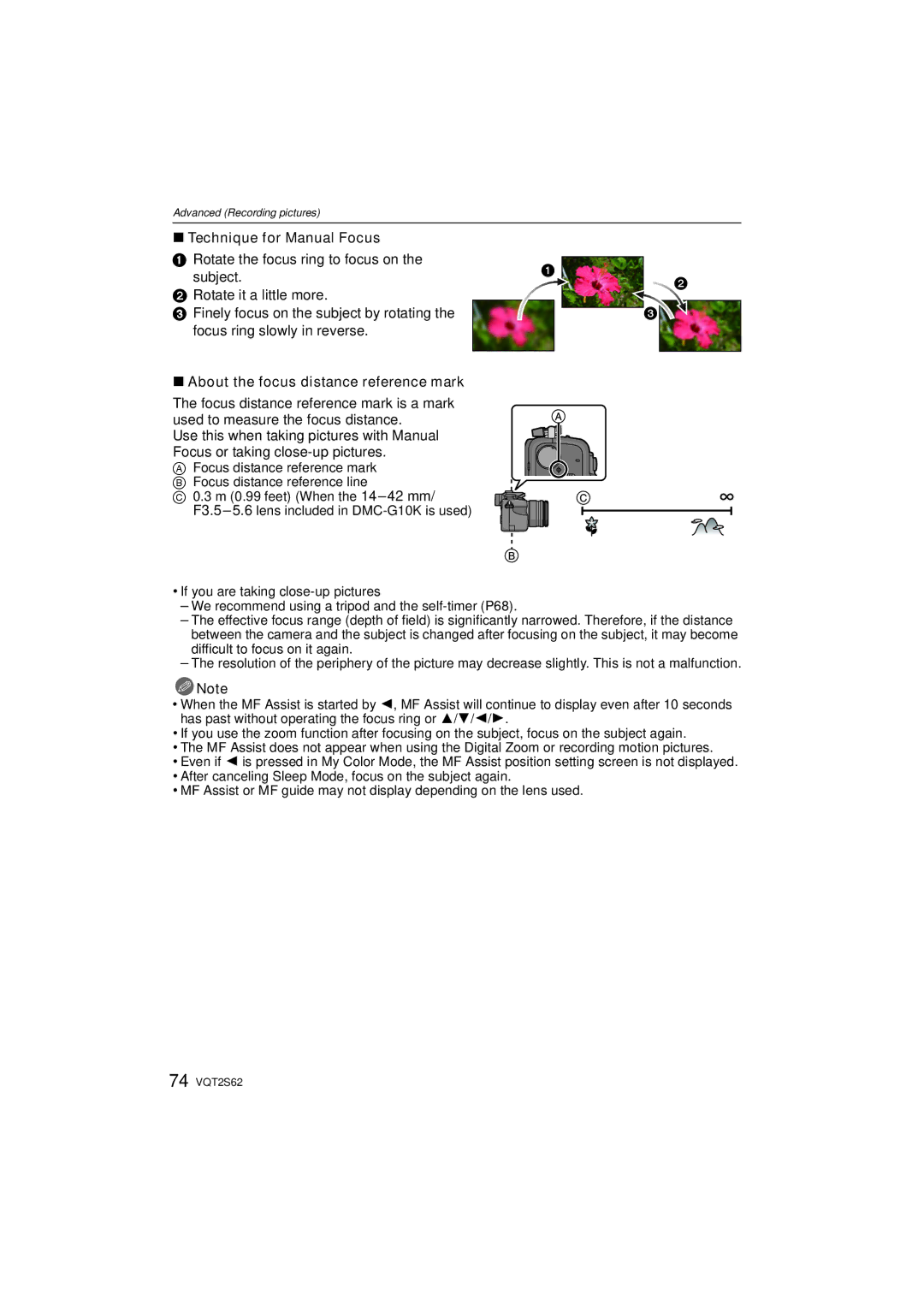 Panasonic DMC-G10K operating instructions Technique for Manual Focus, About the focus distance reference mark 