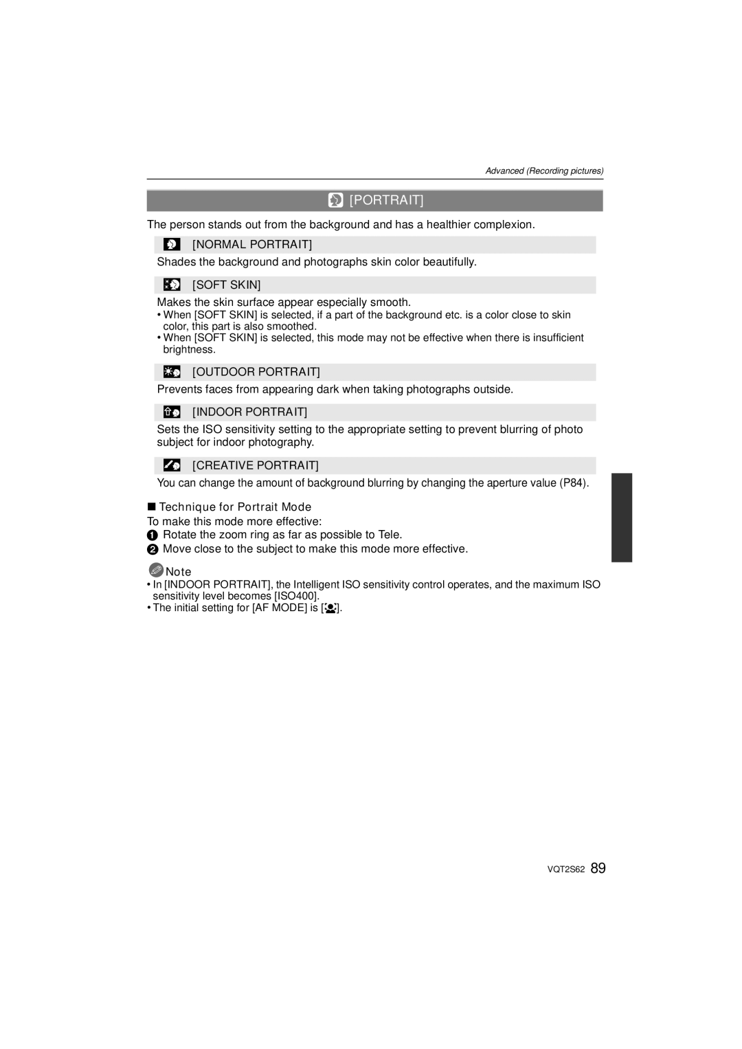 Panasonic DMC-G10K operating instructions Portrait 