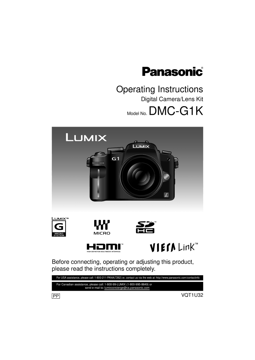 Panasonic DMC-G1K operating instructions Operating Instructions 