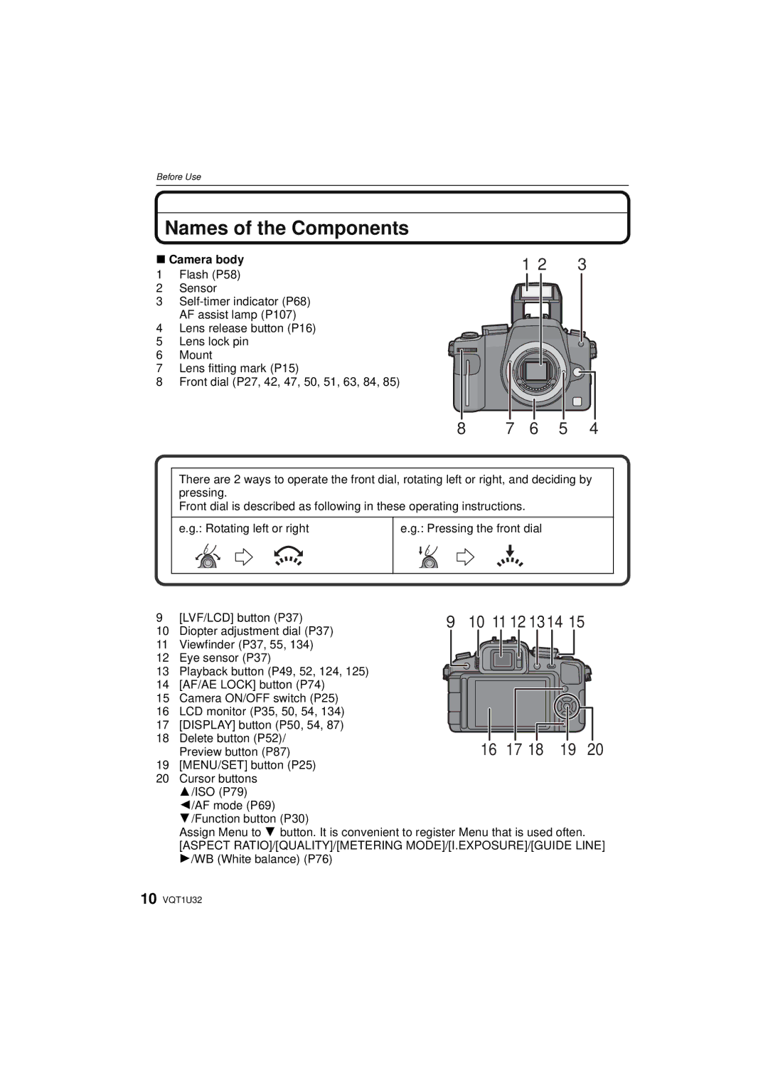 Panasonic DMC-G1K operating instructions Names of the Components, Camera body, WB White balance P76 