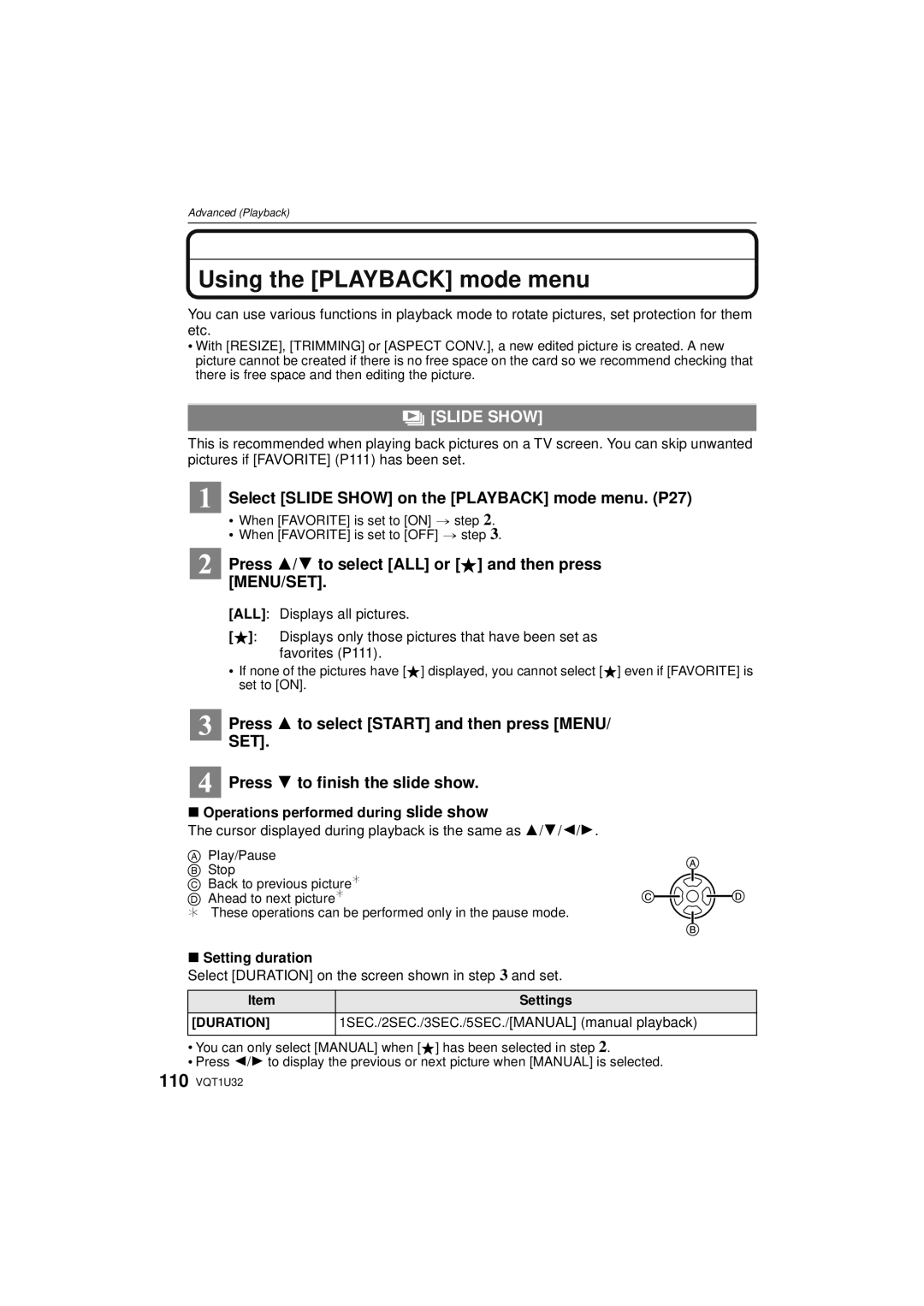 Panasonic DMC-G1K operating instructions Using the Playback mode menu, Slide Show 