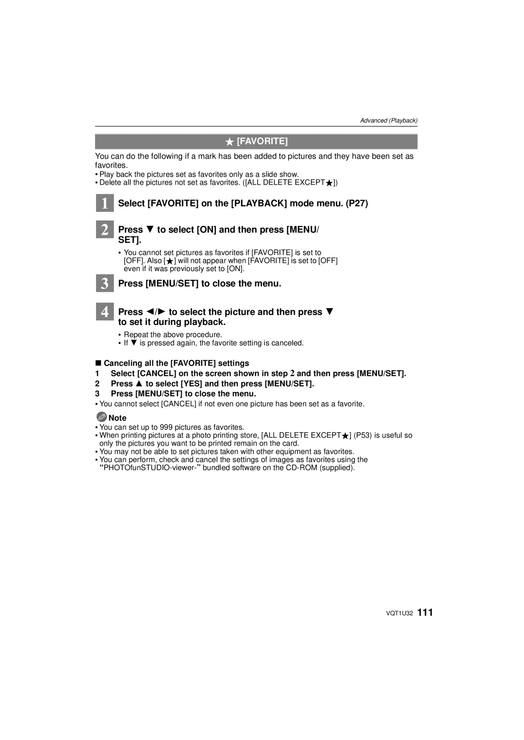 Panasonic DMC-G1K operating instructions Favorite 