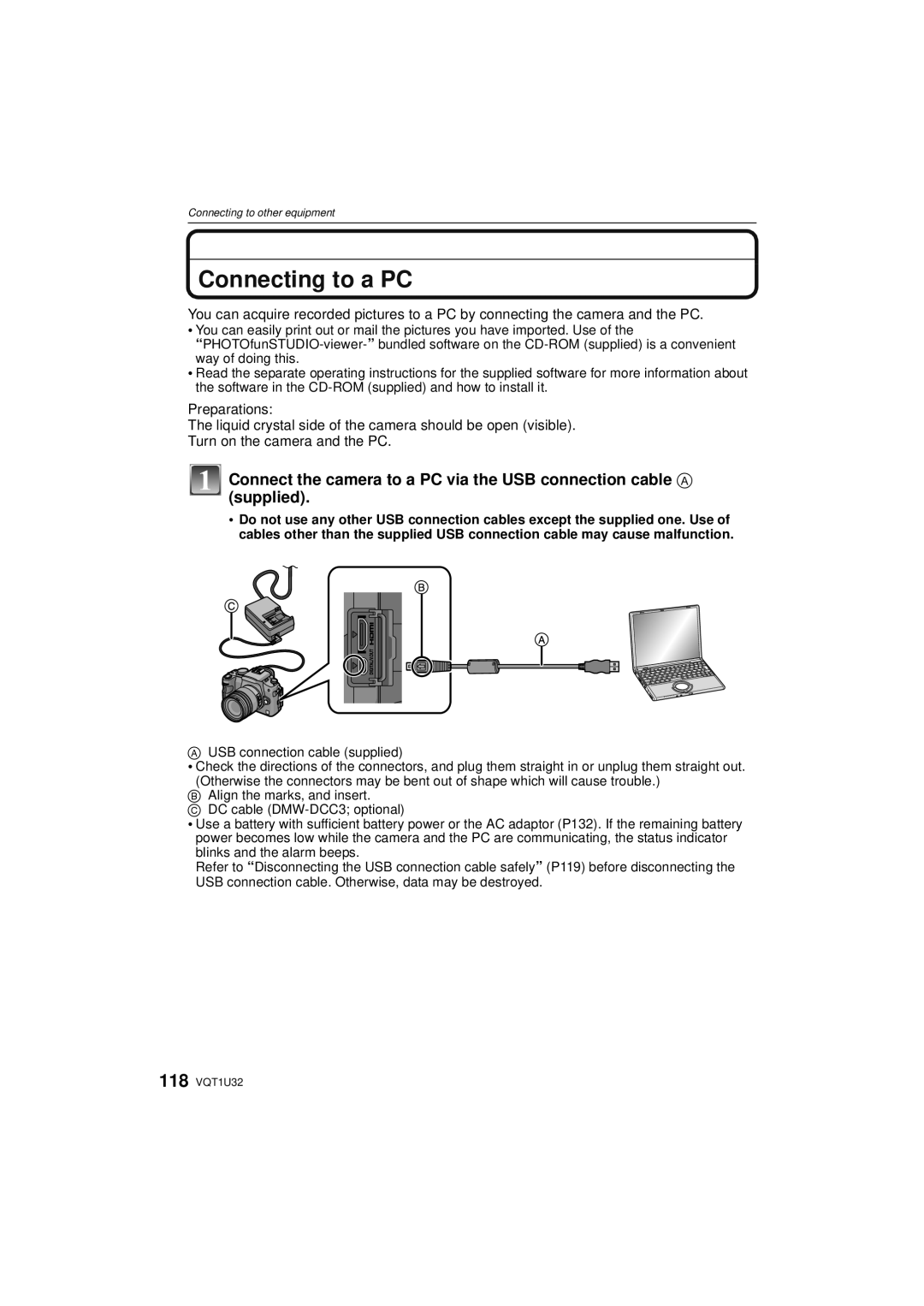 Panasonic DMC-G1K operating instructions Connecting to a PC 