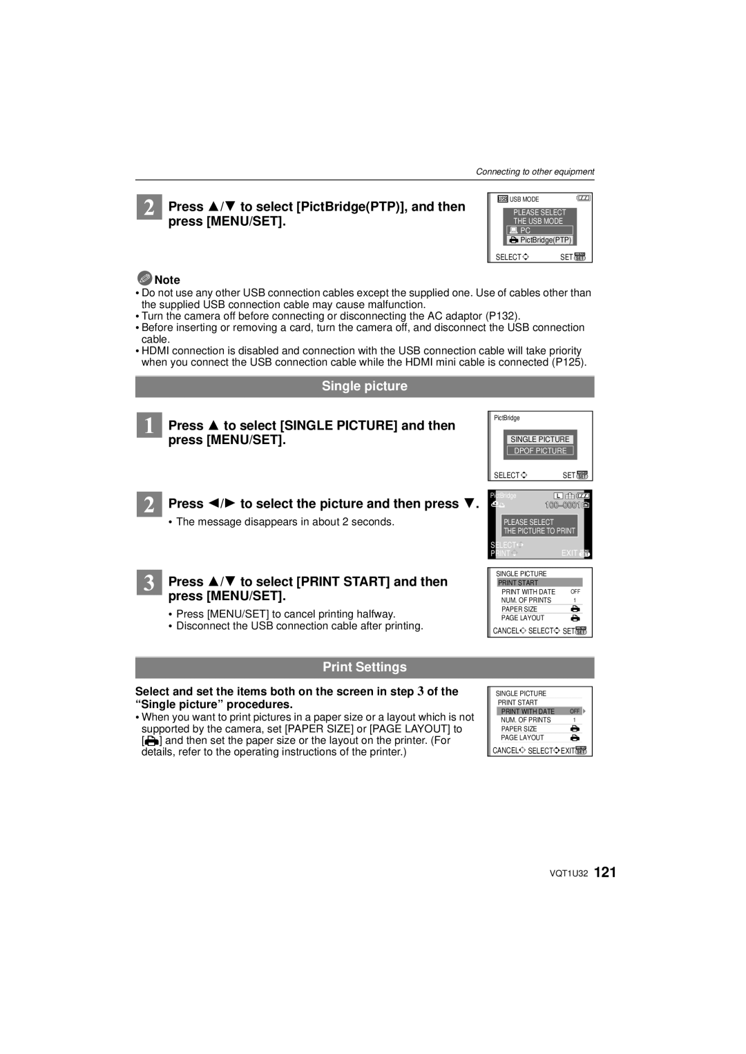 Panasonic DMC-G1K operating instructions Single picture, Print Settings 