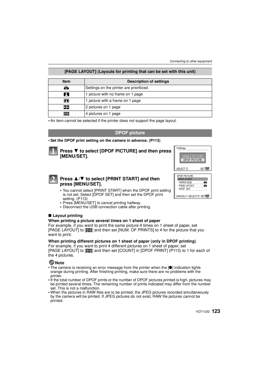 Panasonic DMC-G1K operating instructions Dpof picture, Press 4 to select Dpof Picture and then press MENU/SET 