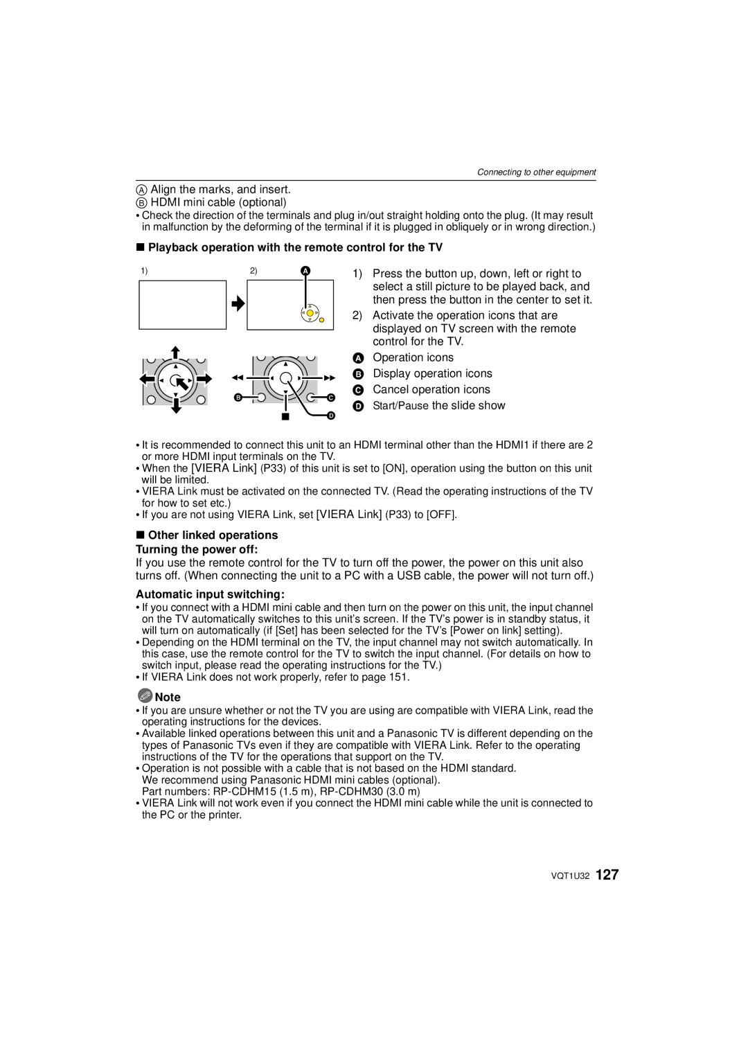 Panasonic DMC-G1K Align the marks, and insert. B Hdmi mini cable optional, Press the button up, down, left or right to 