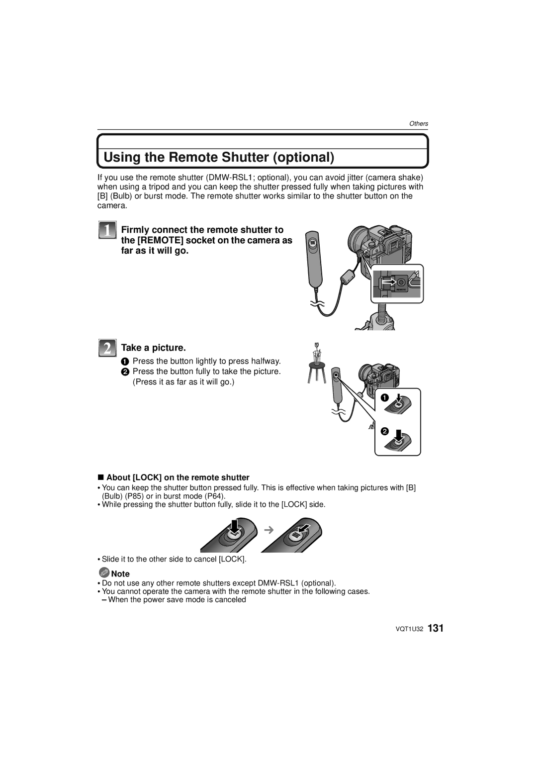 Panasonic DMC-G1K operating instructions Using the Remote Shutter optional, About Lock on the remote shutter 