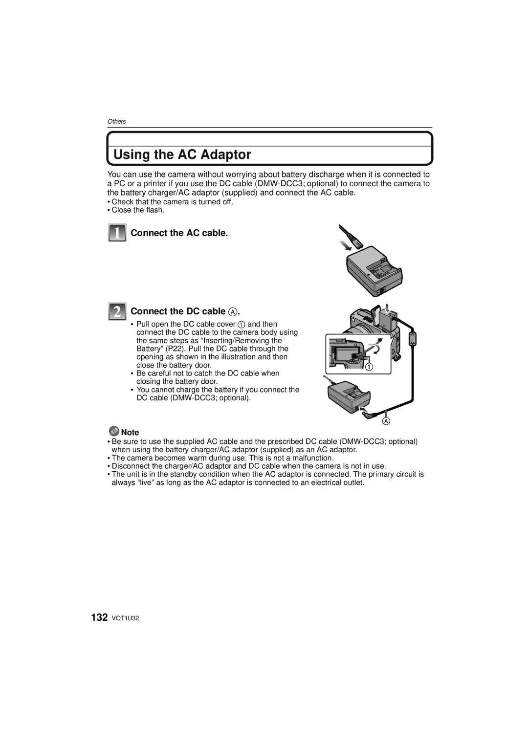 Panasonic DMC-G1K operating instructions Using the AC Adaptor, Connect the AC cable Connect the DC cable a 