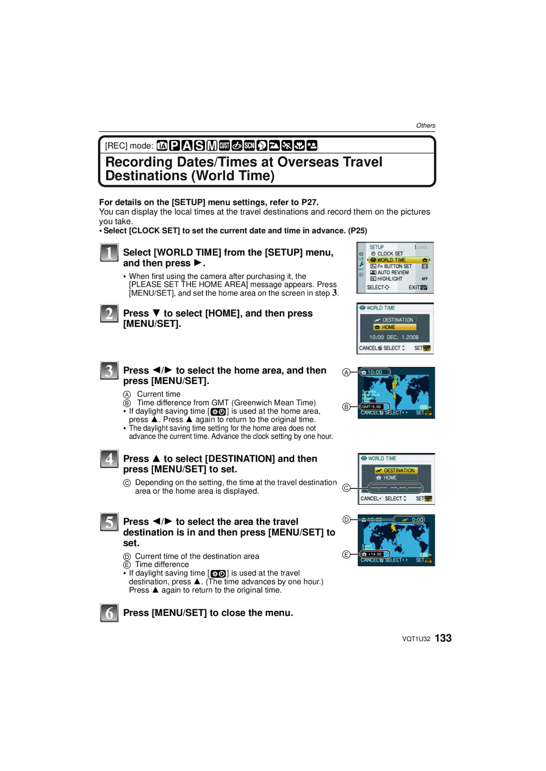 Panasonic DMC-G1K operating instructions Select World Time from the Setup menu, and then press 