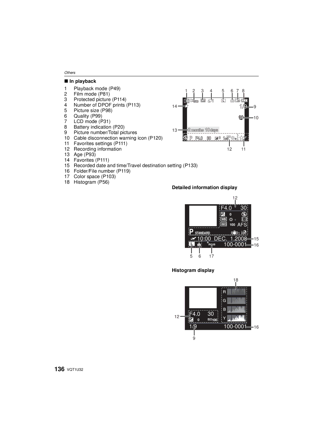 Panasonic DMC-G1K Playback mode P49 Film mode P81 Protected picture P114, Detailed information display 