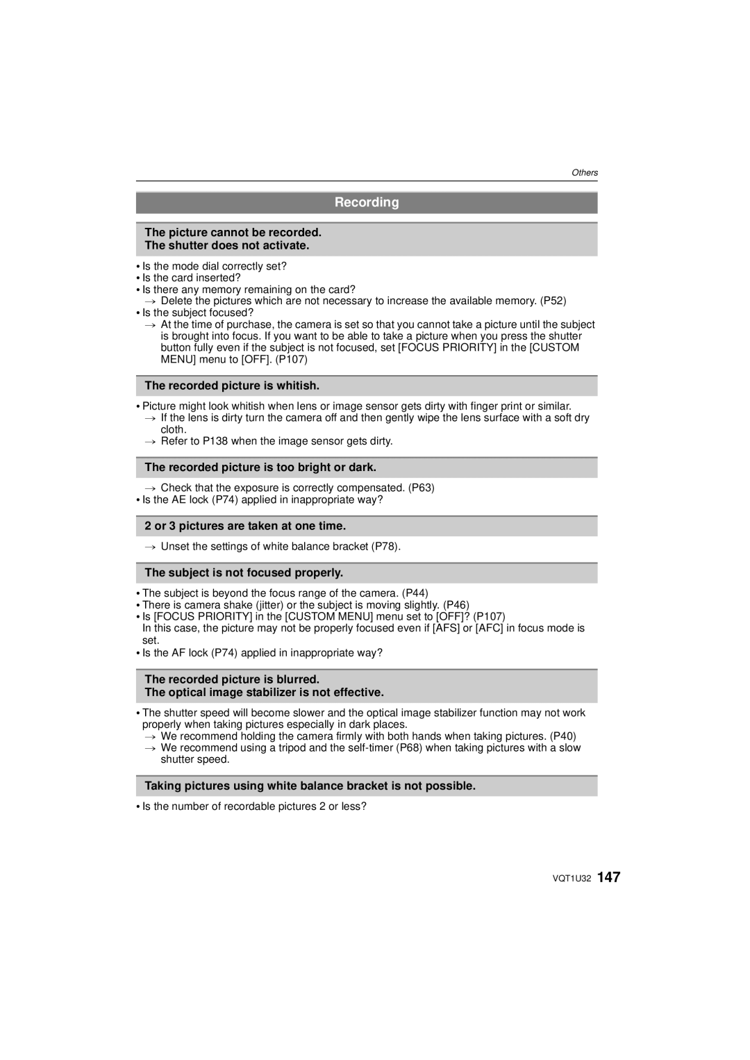 Panasonic DMC-G1K operating instructions Recording 