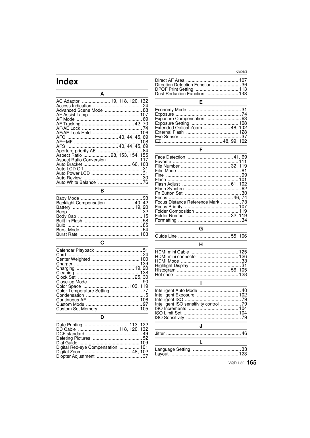 Panasonic DMC-G1K operating instructions Index 