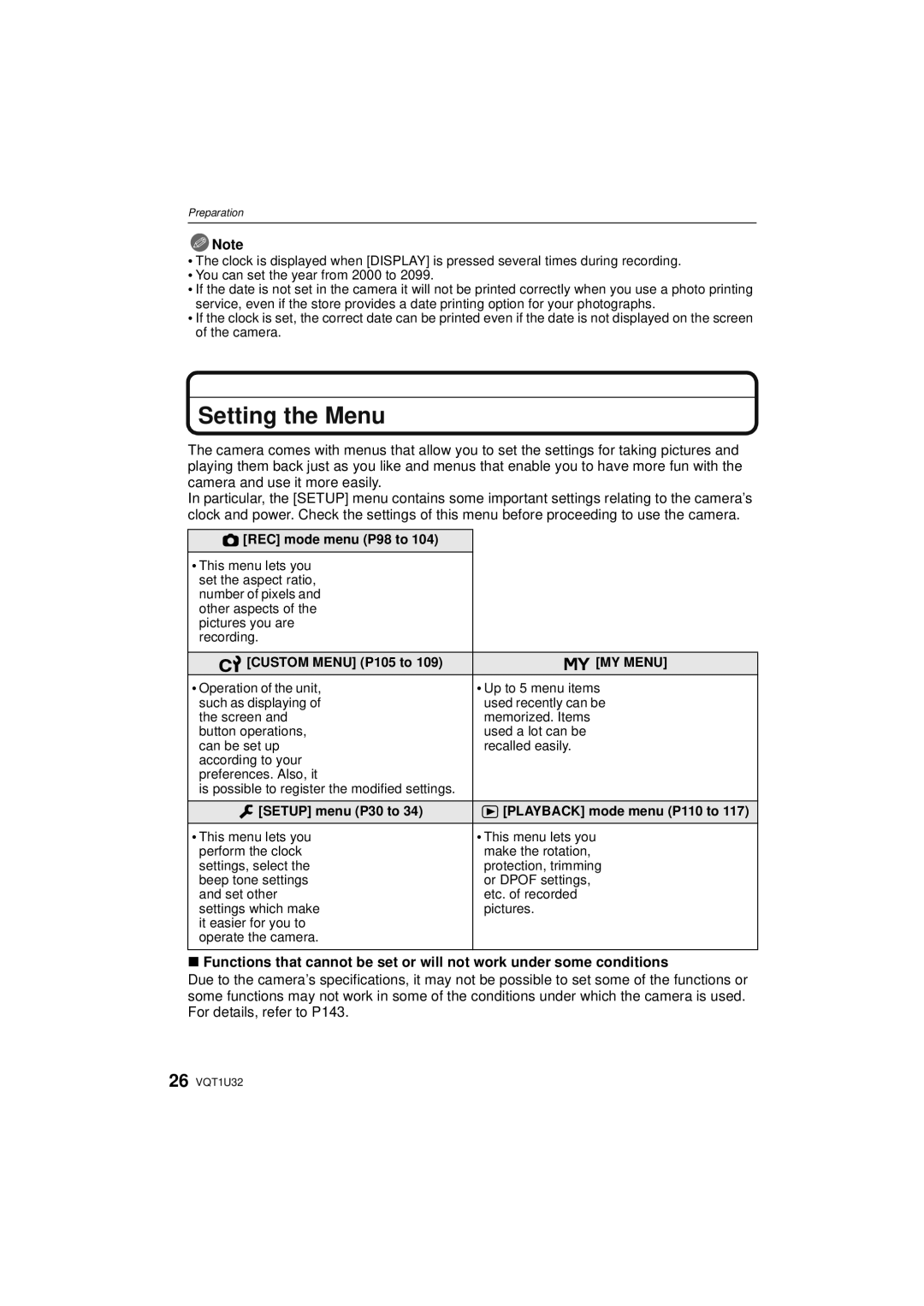 Panasonic DMC-G1K operating instructions Setting the Menu, REC mode menu P98 to, Custom Menu P105 to 