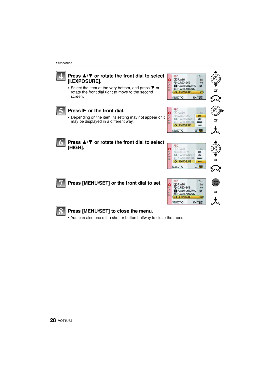 Panasonic DMC-G1K operating instructions Press 3/4 or rotate the front dial to select I.EXPOSURE, Press 1 or the front dial 