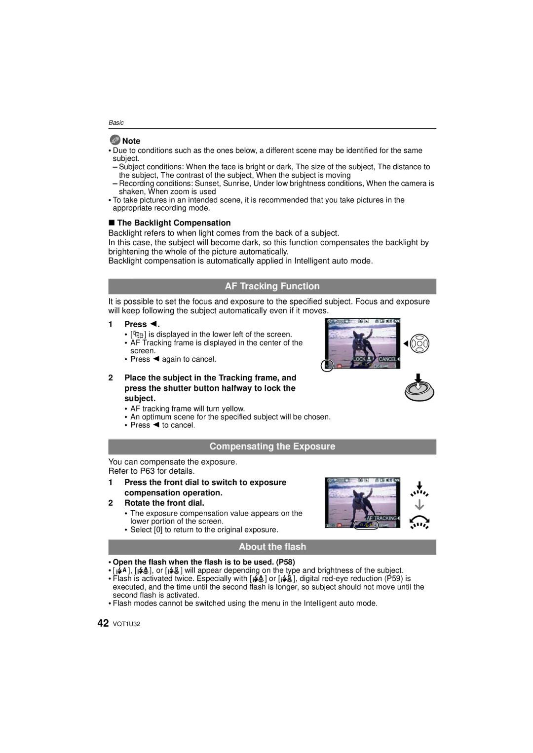 Panasonic DMC-G1K AF Tracking Function, Compensating the Exposure, About the flash, Backlight Compensation, Press 