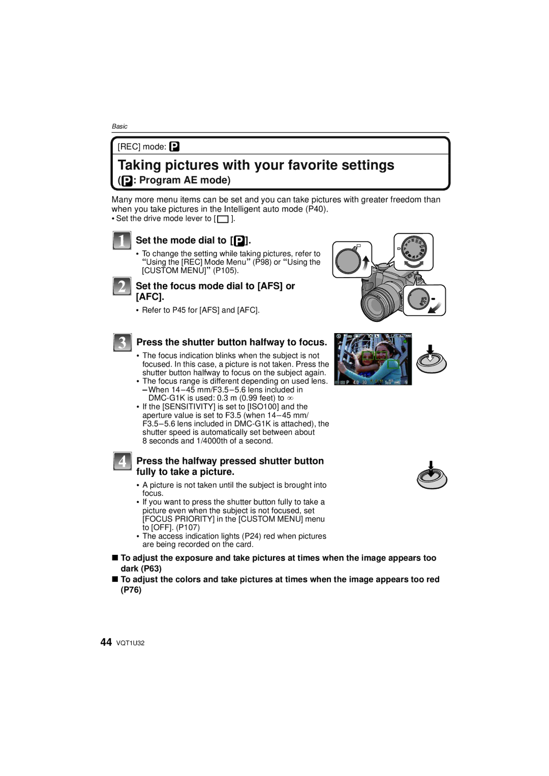 Panasonic DMC-G1K operating instructions Taking pictures with your favorite settings, Set the mode dial to, REC mode ³ 