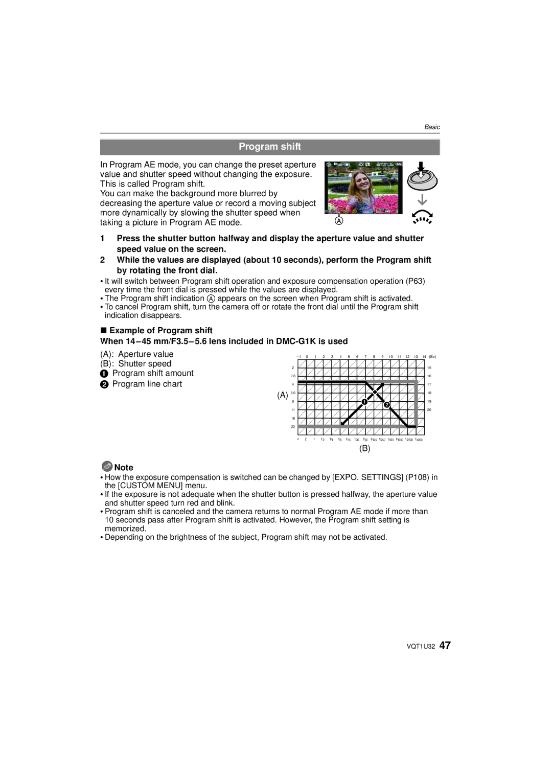 Panasonic DMC-G1K operating instructions Program shift 