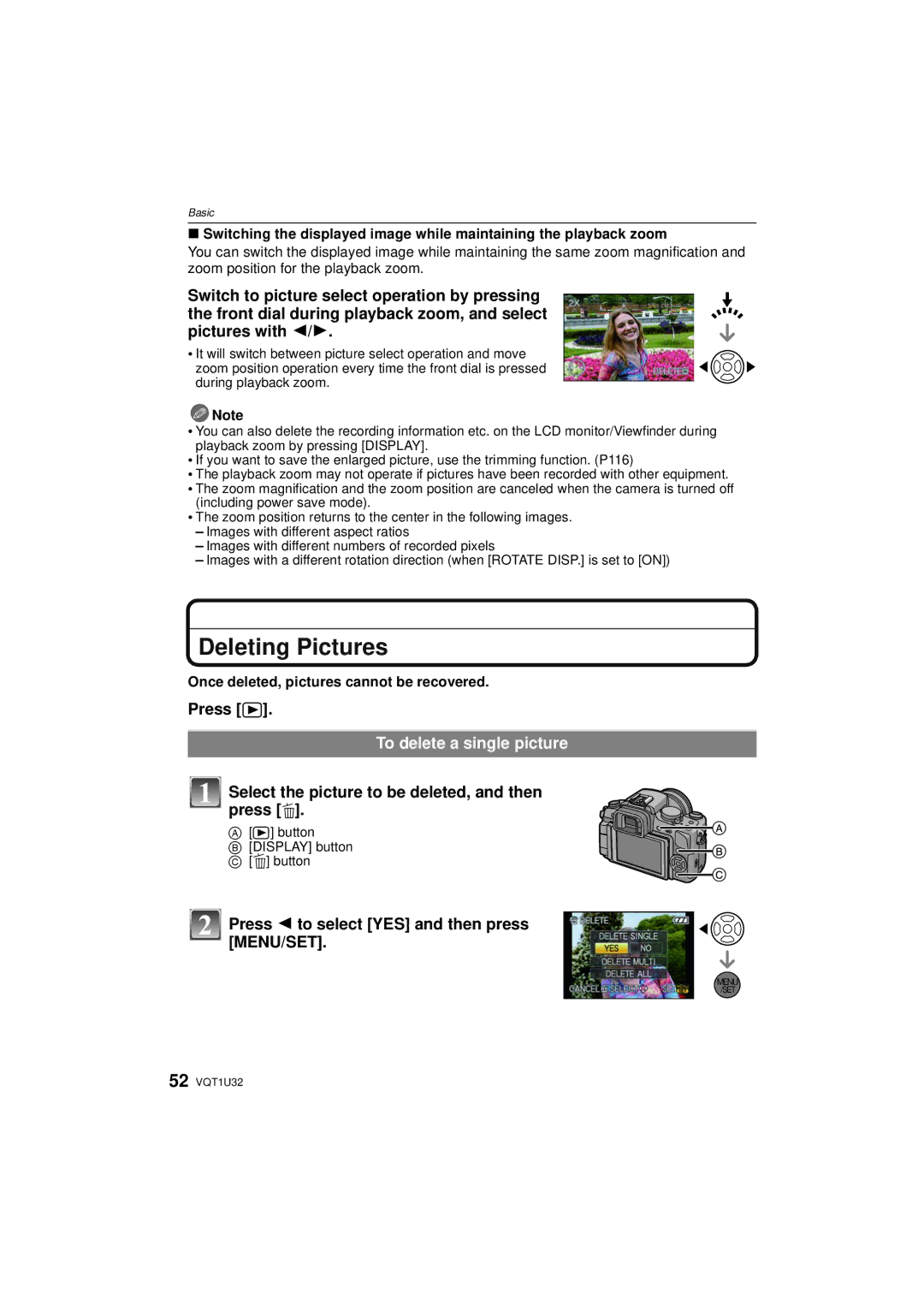 Panasonic DMC-G1K Deleting Pictures, To delete a single picture, Select the picture to be deleted, and then press ‚ 