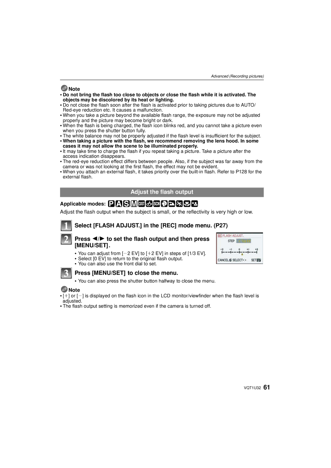 Panasonic DMC-G1K operating instructions Adjust the flash output, Applicable modes 