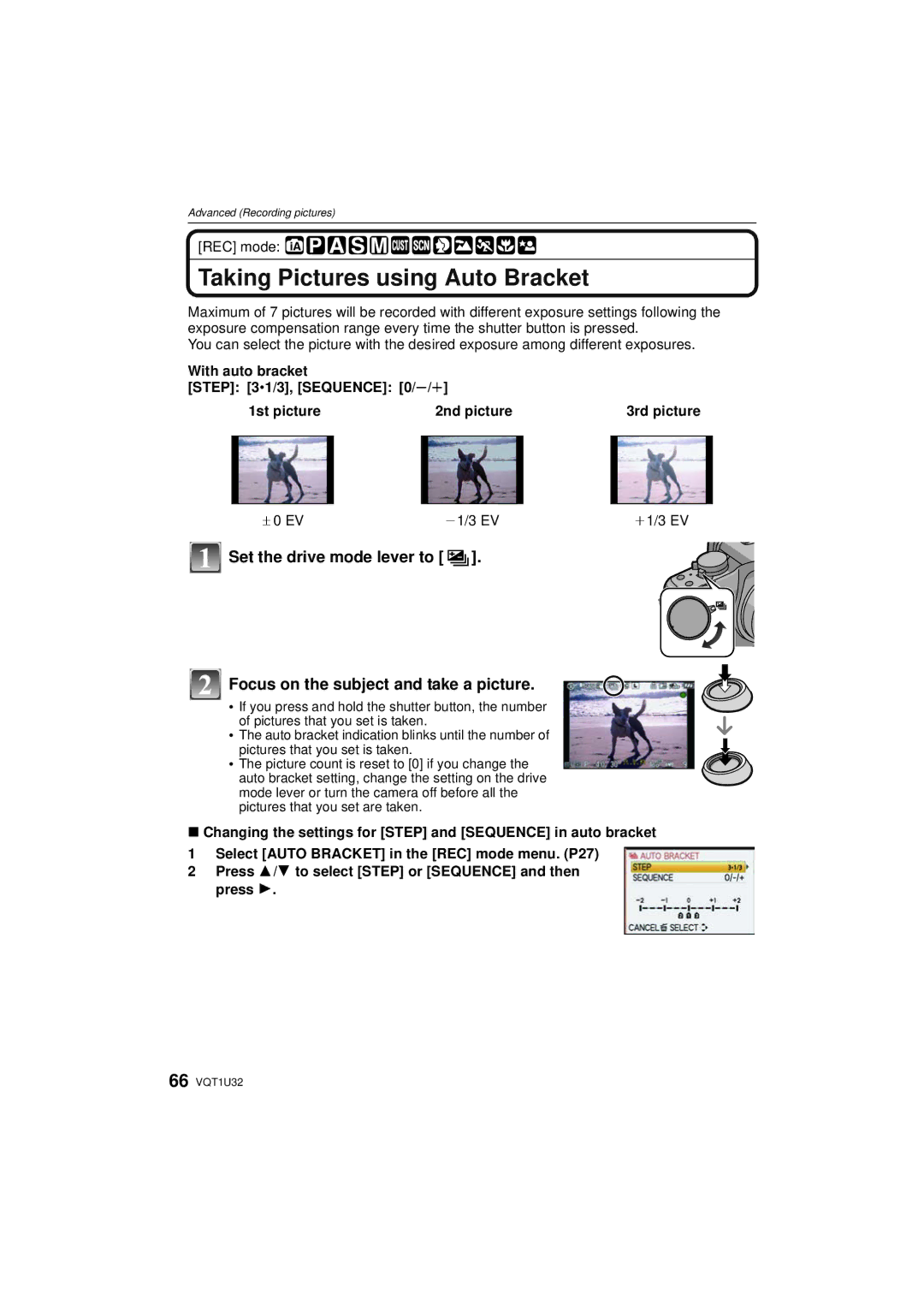 Panasonic DMC-G1K operating instructions Taking Pictures using Auto Bracket, D0 EV J1/3 EV I1/3 EV 