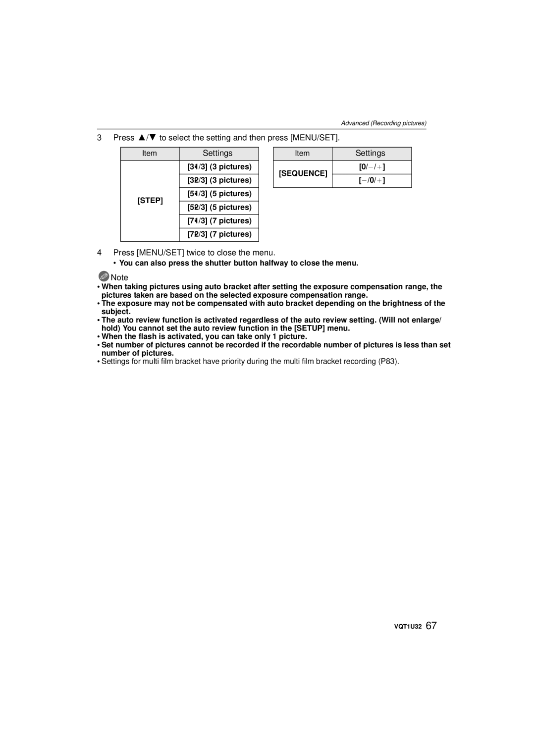 Panasonic DMC-G1K operating instructions Settings, Press MENU/SET twice to close the menu 