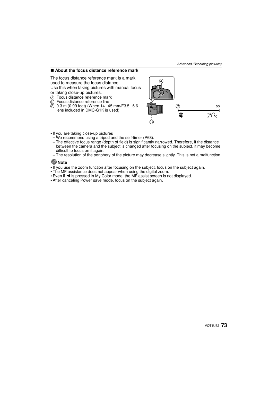 Panasonic DMC-G1K operating instructions About the focus distance reference mark 