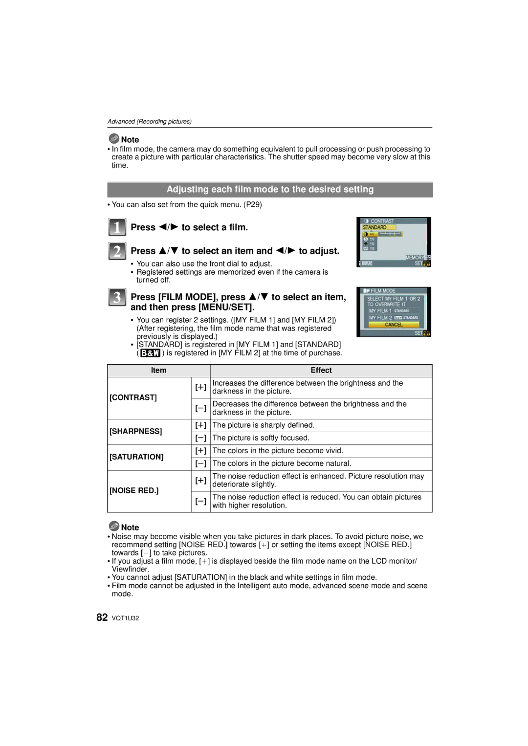 Panasonic DMC-G1K operating instructions Adjusting each film mode to the desired setting 