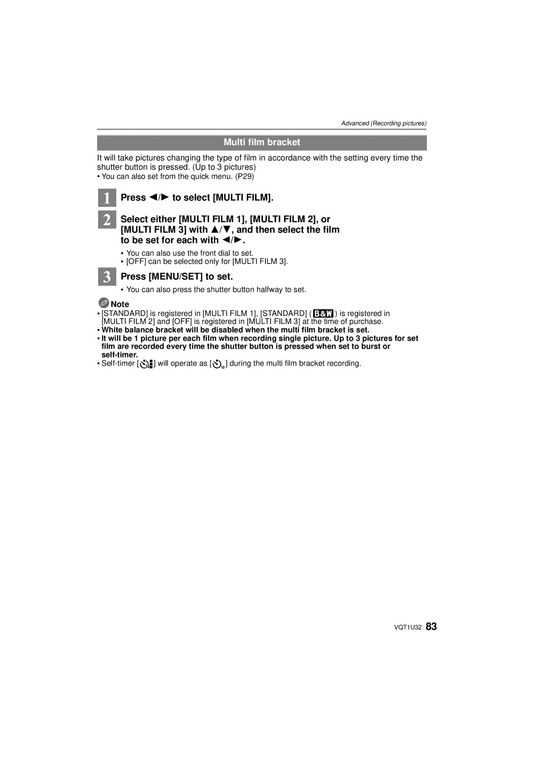 Panasonic DMC-G1K operating instructions Multi film bracket 