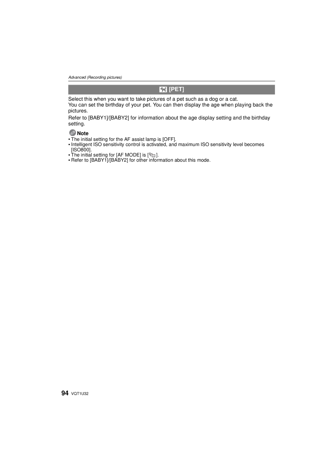 Panasonic DMC-G1K operating instructions Pet 