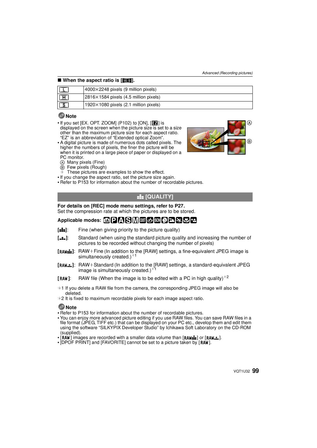 Panasonic DMC-G1K operating instructions Quality, When the aspect ratio is W 