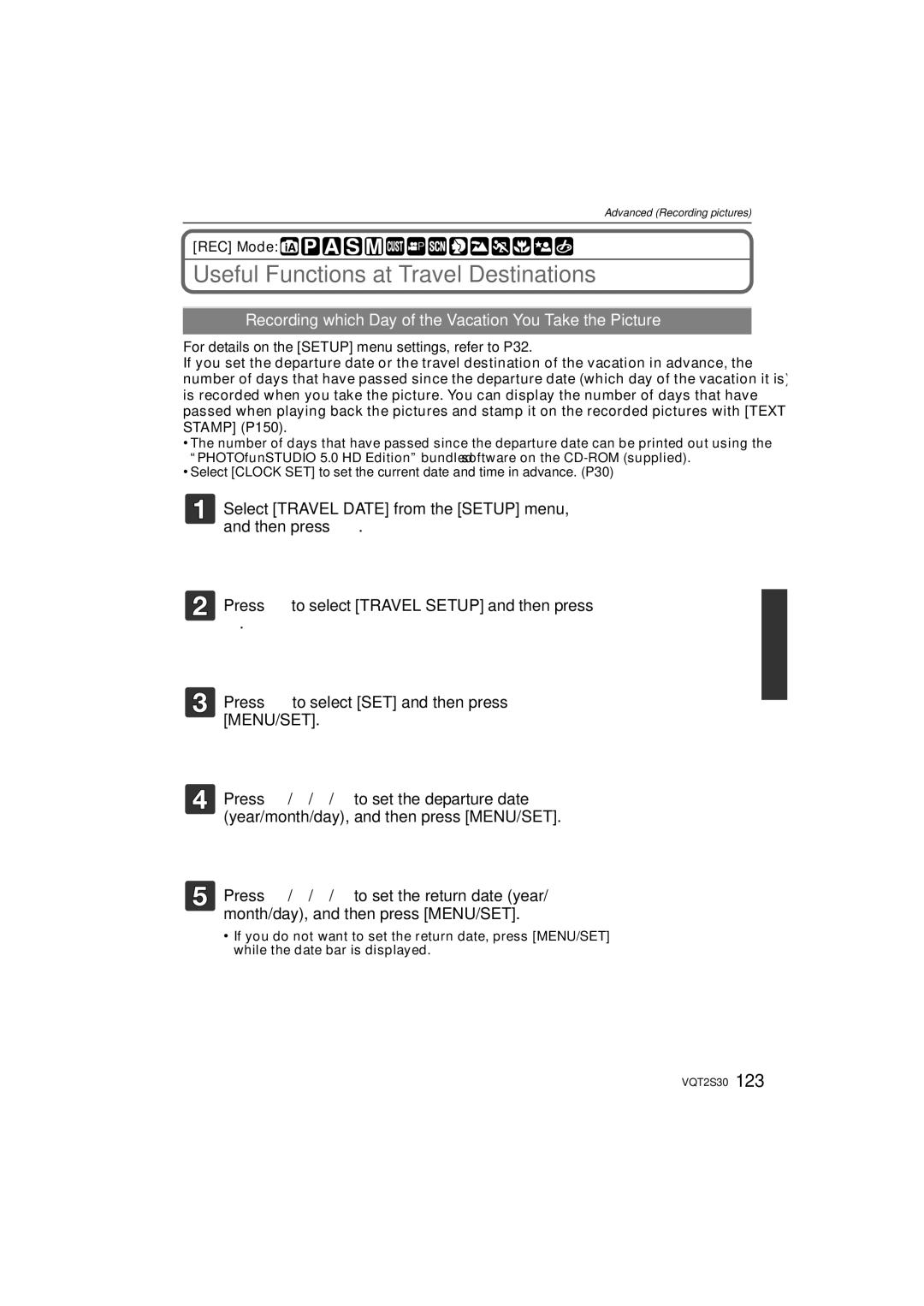 Panasonic DMC-G2K Useful Functions at Travel Destinations, Recording which Day of the Vacation You Take the Picture 