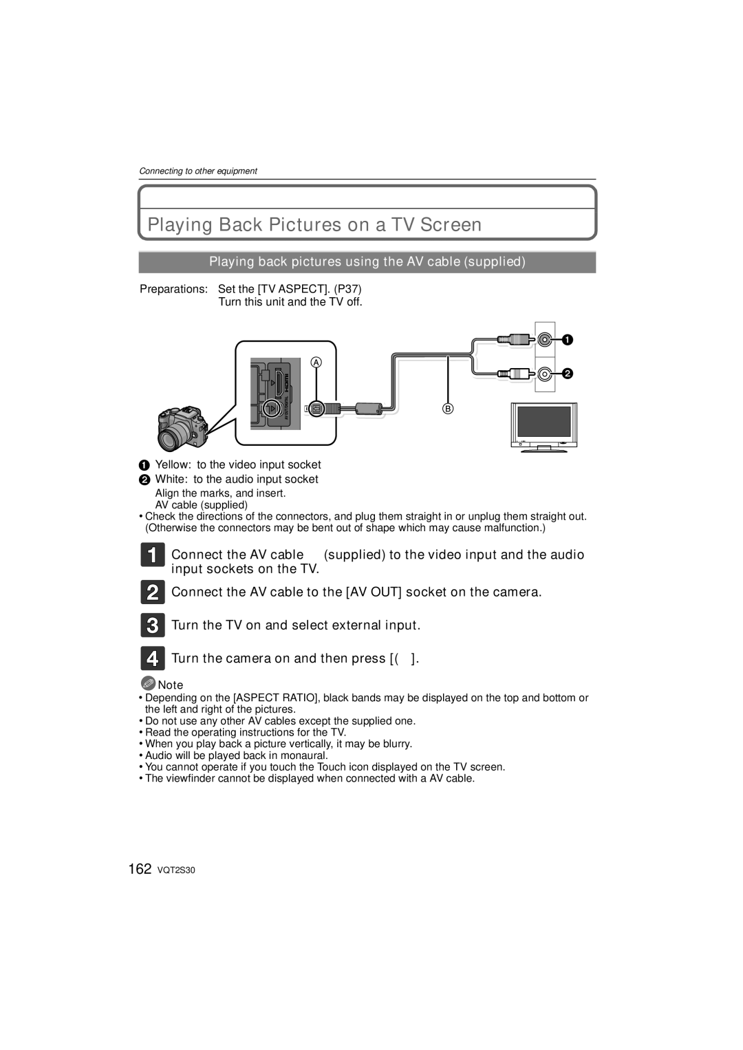 Panasonic DMC-G2K Playing Back Pictures on a TV Screen, Playing back pictures using the AV cable supplied 