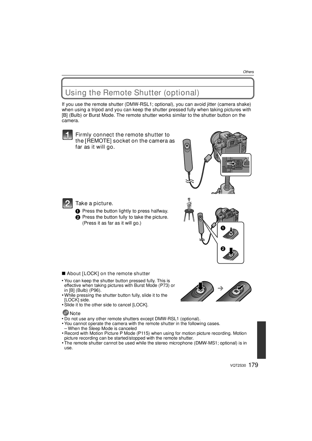 Panasonic DMC-G2K operating instructions Using the Remote Shutter optional, About Lock on the remote shutter 