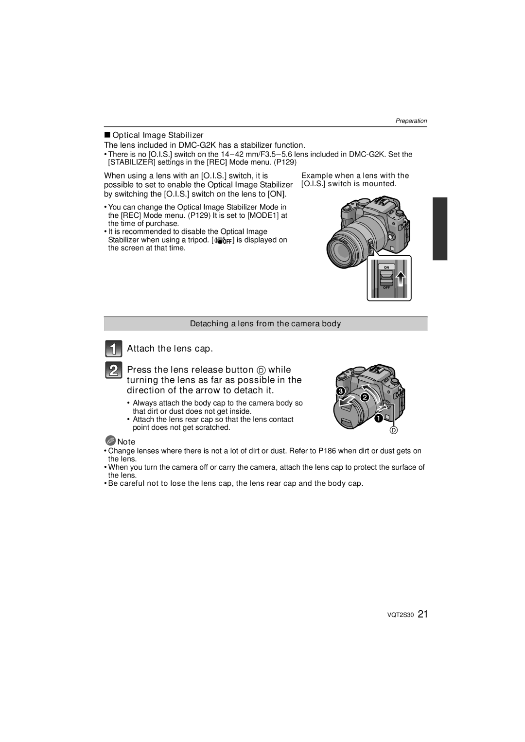 Panasonic operating instructions Optical Image Stabilizer, Lens included in DMC-G2K has a stabilizer function 