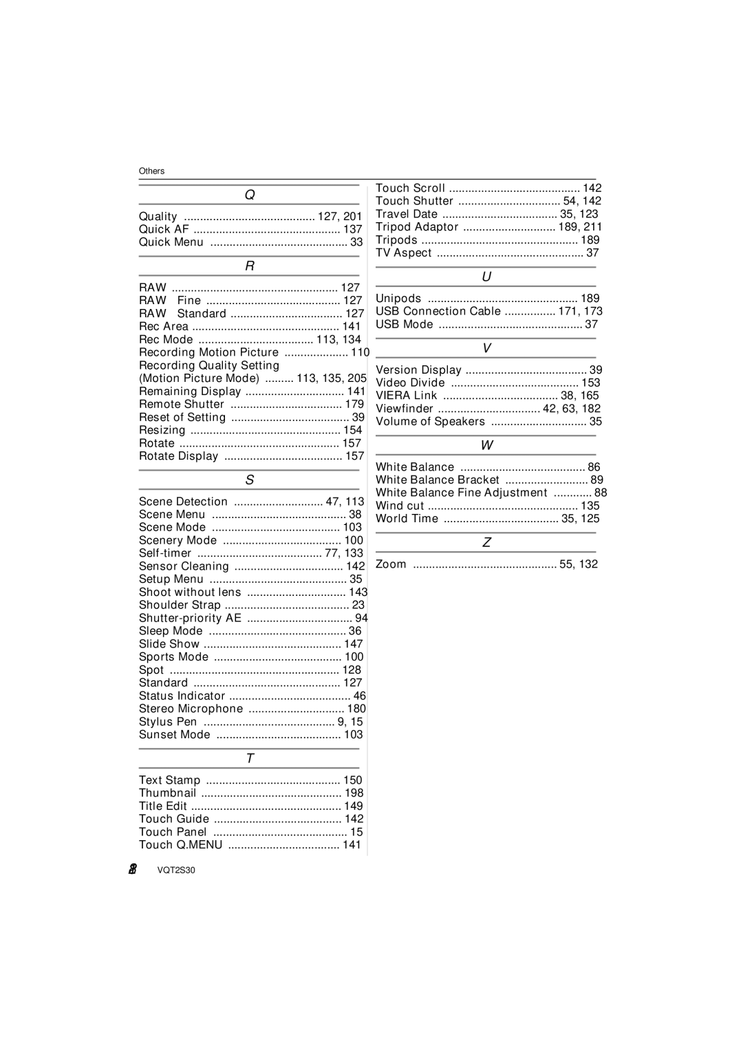 Panasonic DMC-G2K Recording Quality Setting Motion Picture Mode, 143, 198, 171, White Balance Fine Adjustment 