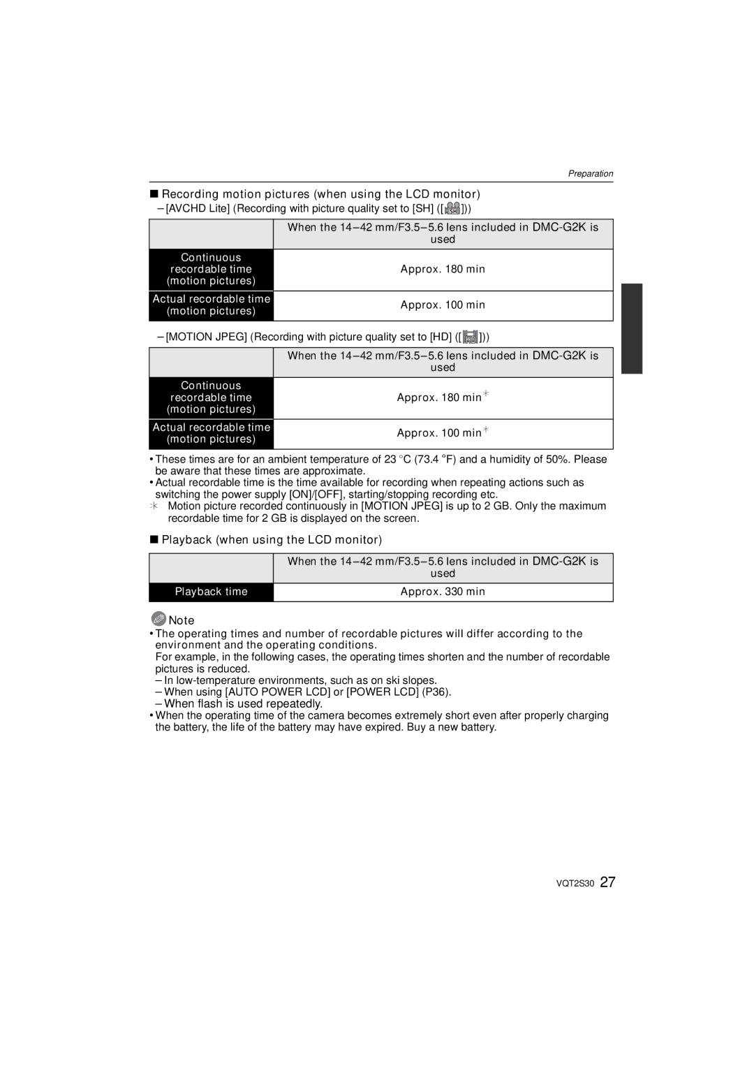 Panasonic DMC-G2K Recording motion pictures when using the LCD monitor, Playback when using the LCD monitor, Approx min ¢ 