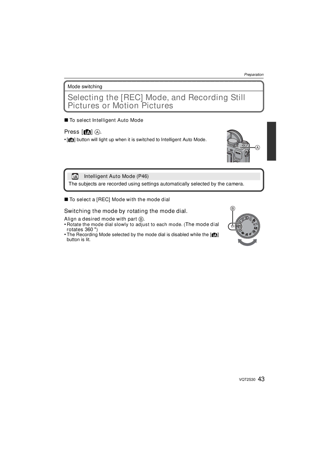 Panasonic DMC-G2K operating instructions Press a, Switching the mode by rotating the mode dial 