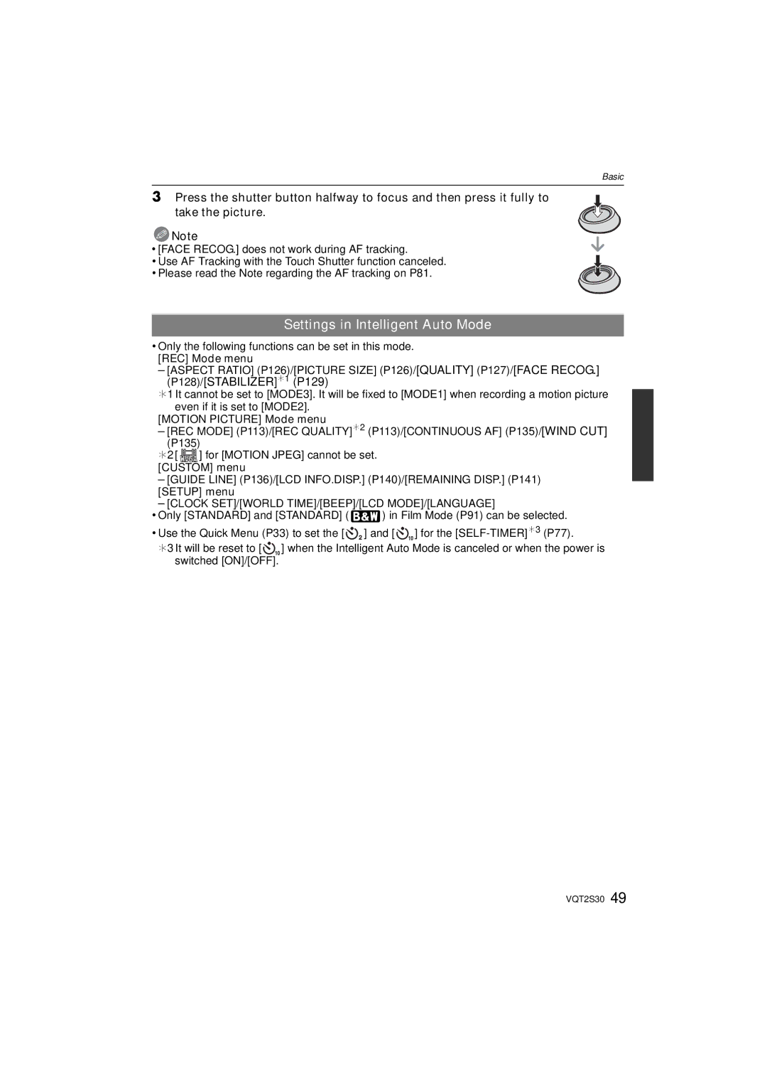 Panasonic DMC-G2K operating instructions Settings in Intelligent Auto Mode, REC Mode menu, Custom menu, Setup menu 