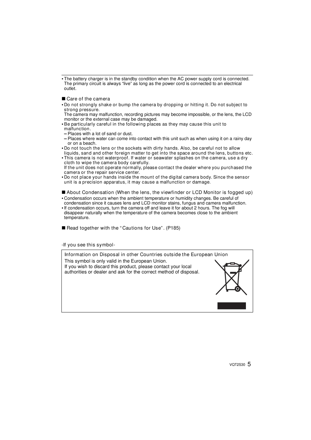 Panasonic DMC-G2K operating instructions Care of the camera, This symbol is only valid in the European Union 