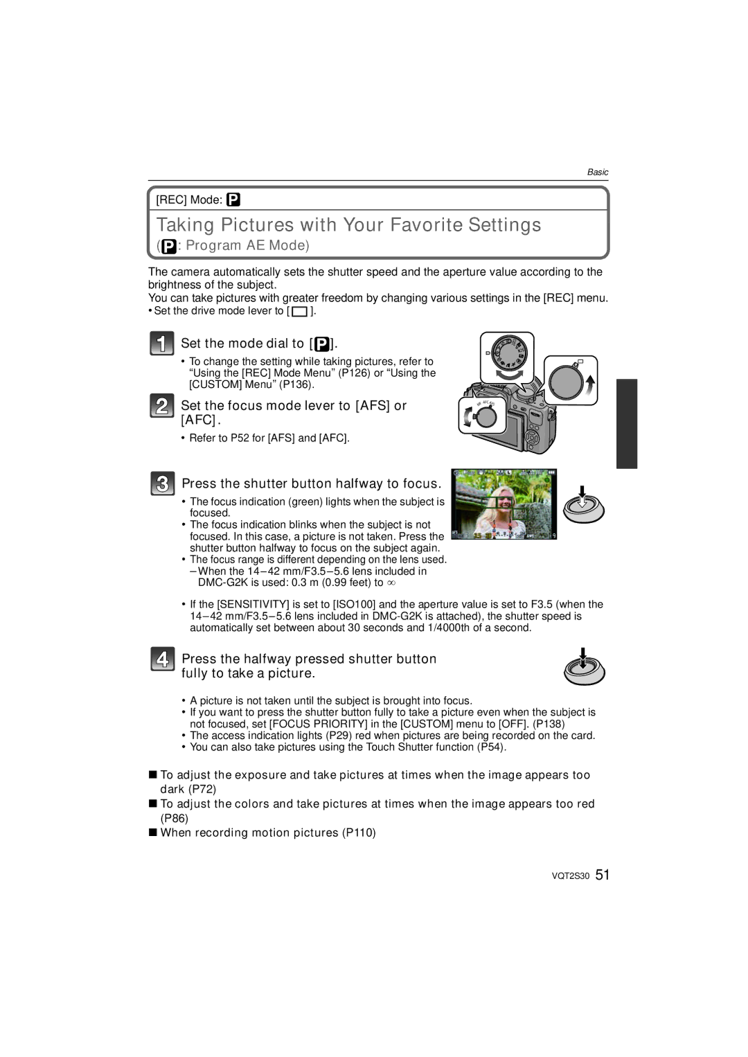 Panasonic DMC-G2K operating instructions Taking Pictures with Your Favorite Settings, Set the mode dial to, REC Mode ³ 