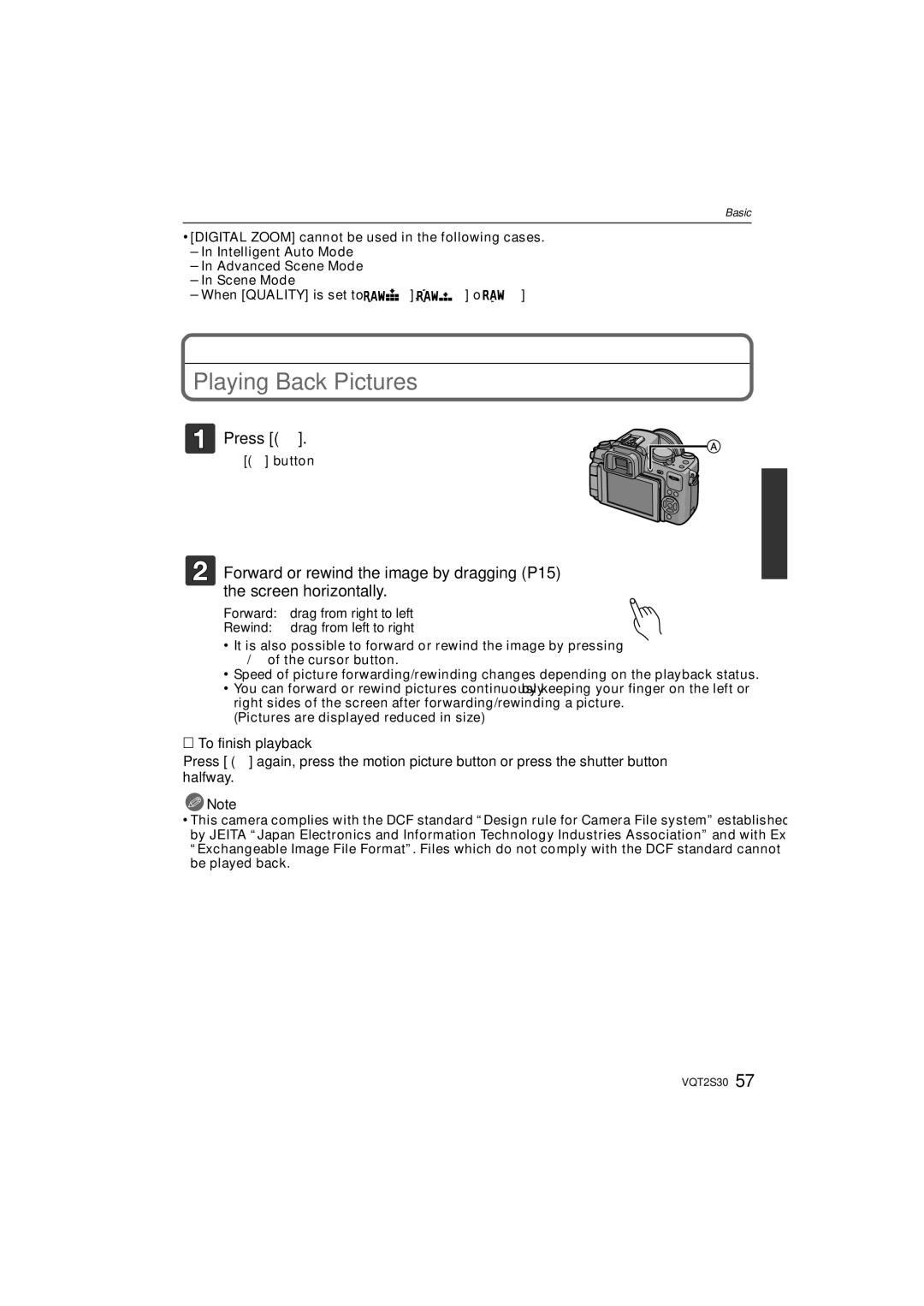 Panasonic DMC-G2K operating instructions Playing Back Pictures, Press, Button 