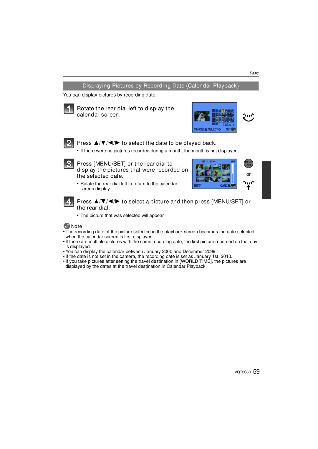 Panasonic DMC-G2K Displaying Pictures by Recording Date Calendar Playback, You can display pictures by recording date 