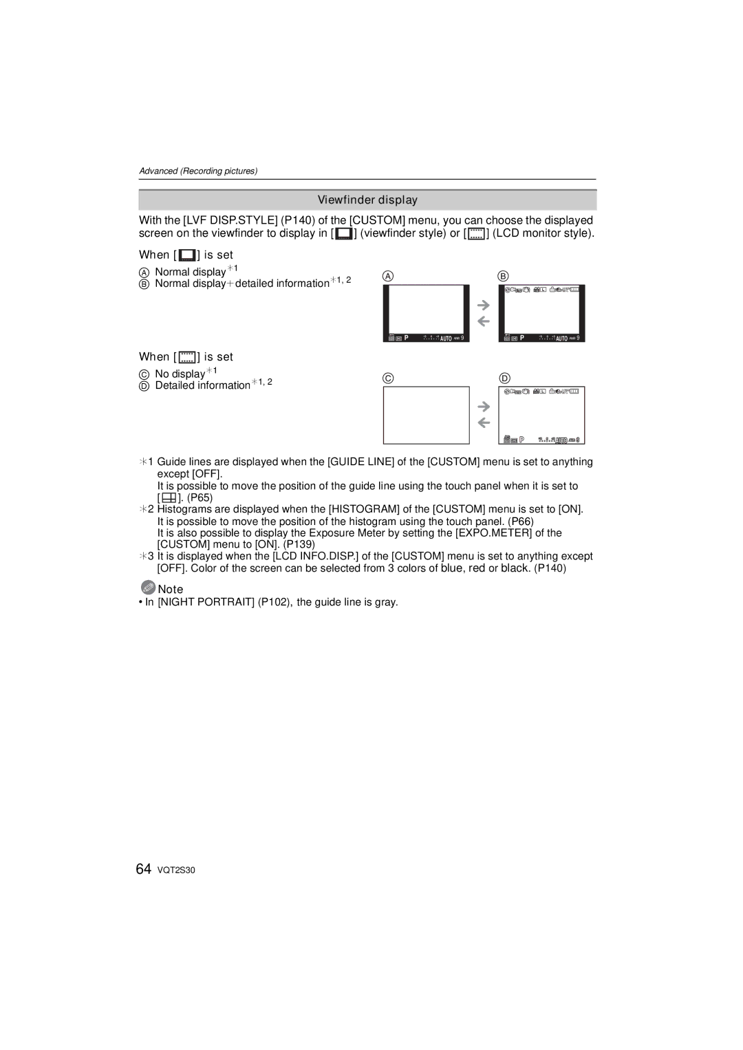 Panasonic DMC-G2K operating instructions Viewfinder display, Normal display¢1 Normal displayidetailed information¢1 