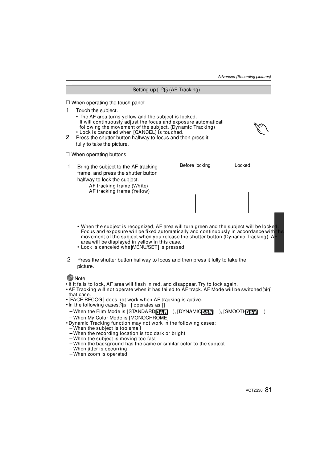 Panasonic DMC-G2K operating instructions Before locking 