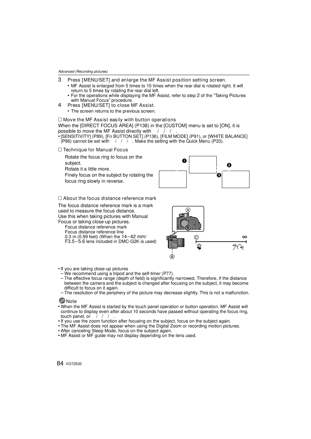 Panasonic DMC-G2K Press MENU/SET to close MF Assist, Move the MF Assist easily with button operations 