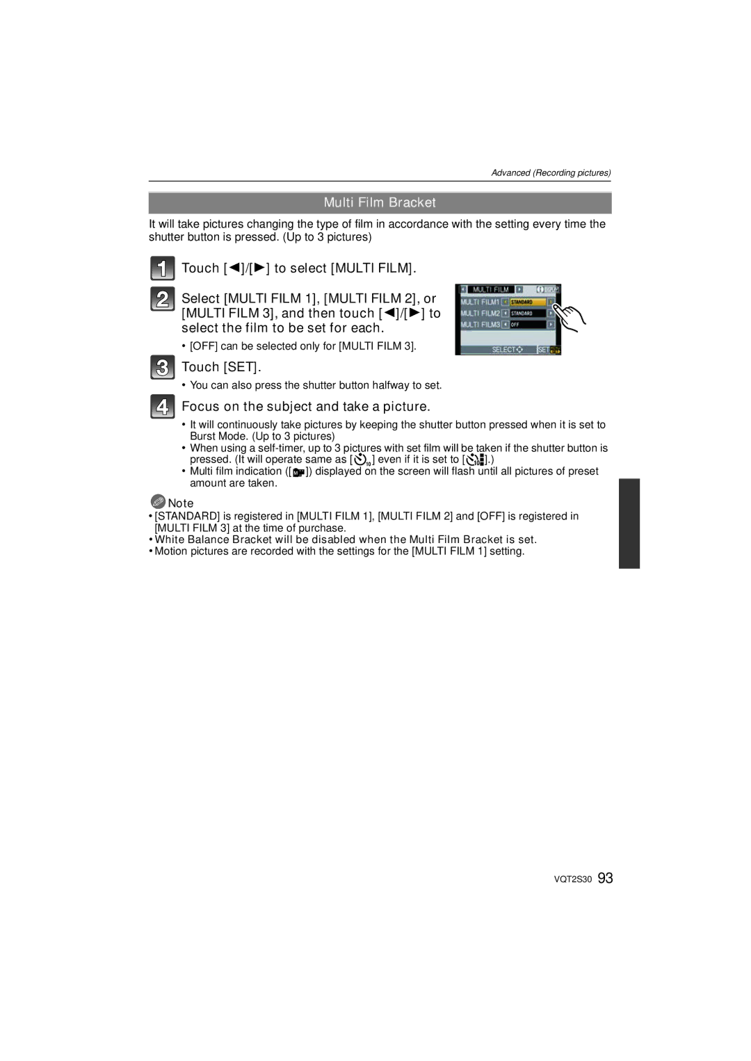 Panasonic DMC-G2K operating instructions Multi Film Bracket, OFF can be selected only for Multi Film 