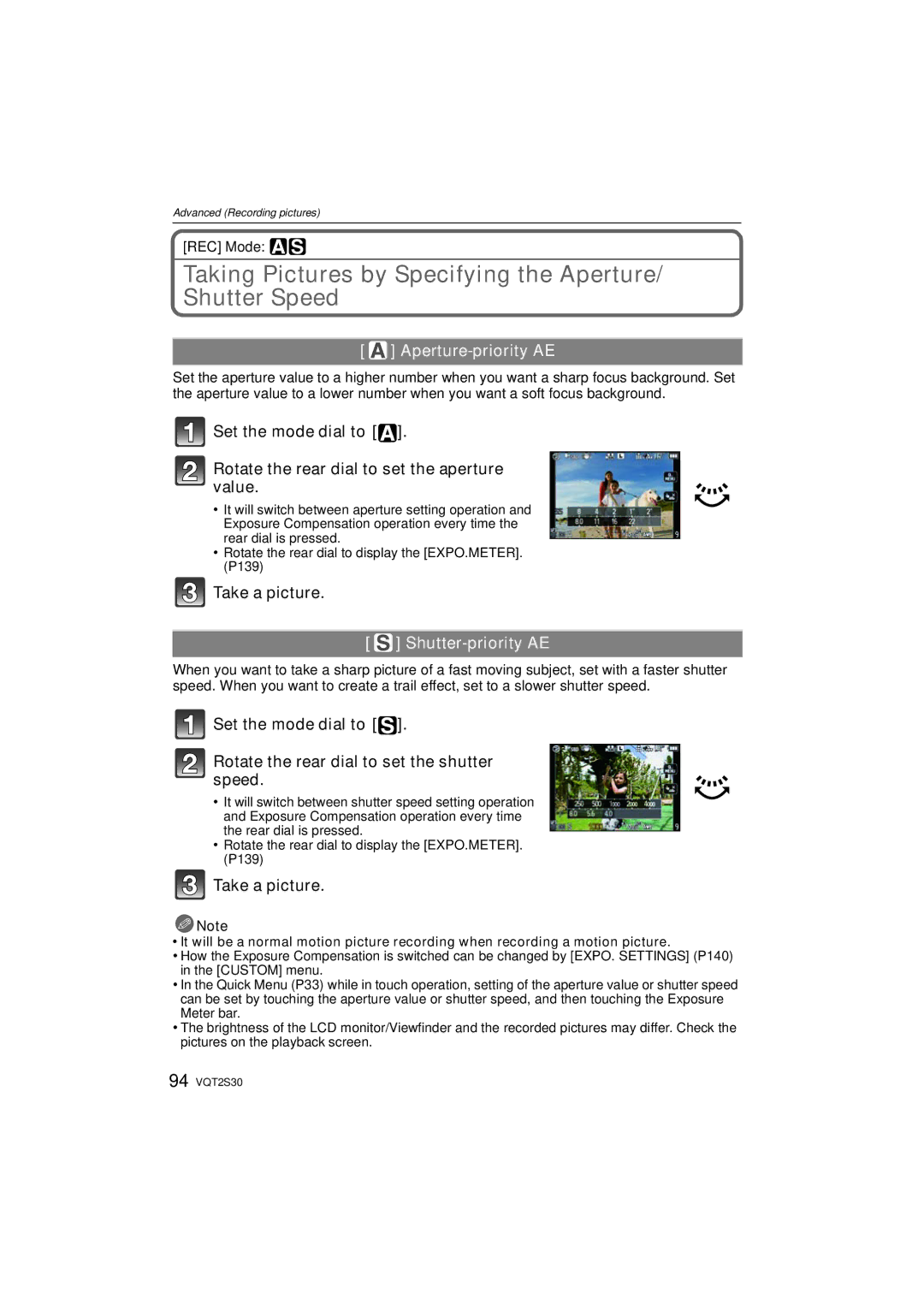 Panasonic DMC-G2K Taking Pictures by Specifying the Aperture/ Shutter Speed, Aperture-priority AE, Shutter-priority AE 