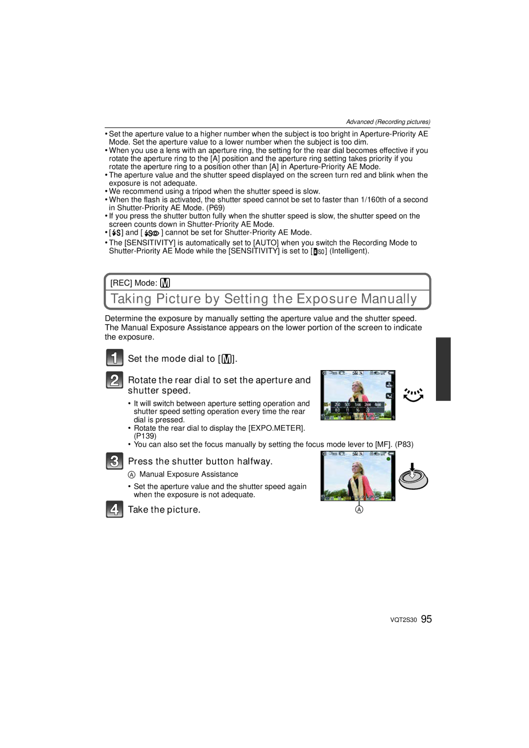 Panasonic DMC-G2K Taking Picture by Setting the Exposure Manually, Press the shutter button halfway, REC Mode ² 