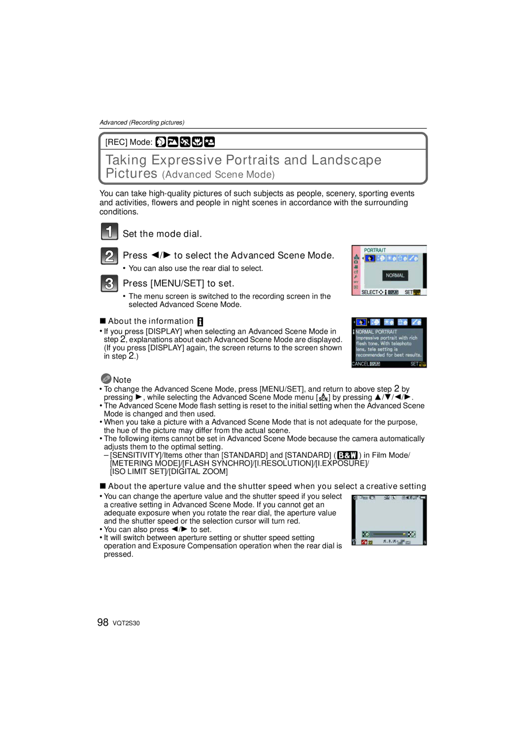 Panasonic DMC-G2K operating instructions Taking Expressive Portraits and Landscape, About the information 