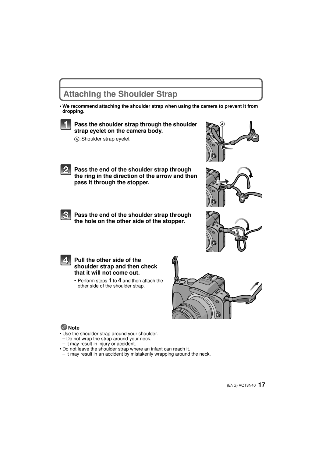 Panasonic DMC-G3K, DMC-G3W, DMCG3KK owner manual Attaching the Shoulder Strap, Shoulder strap eyelet 